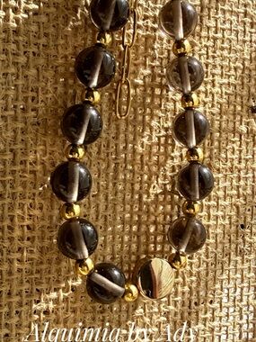 LUXURY + Summer + Smokey Quartz and gold coin beaded bracelet